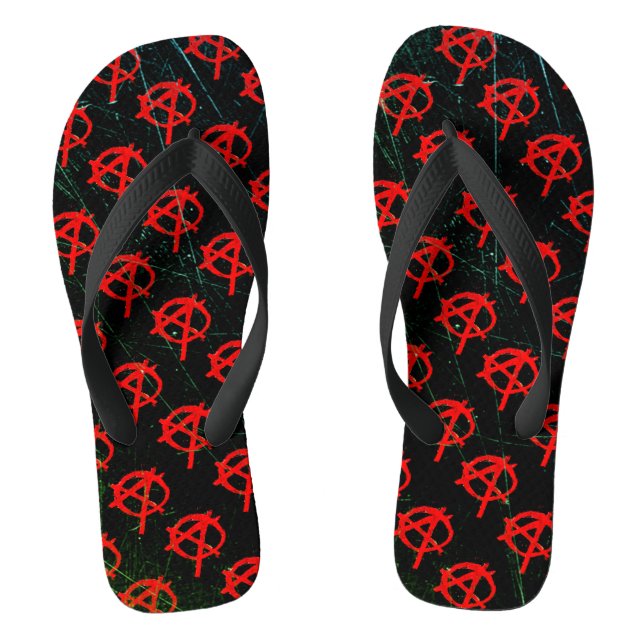 Grungy Red Anarchy Symbol Thongs (Footbed)