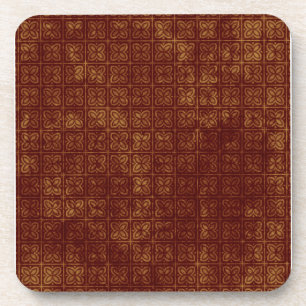Grungy Red and Gold Floral Pattern Coaster