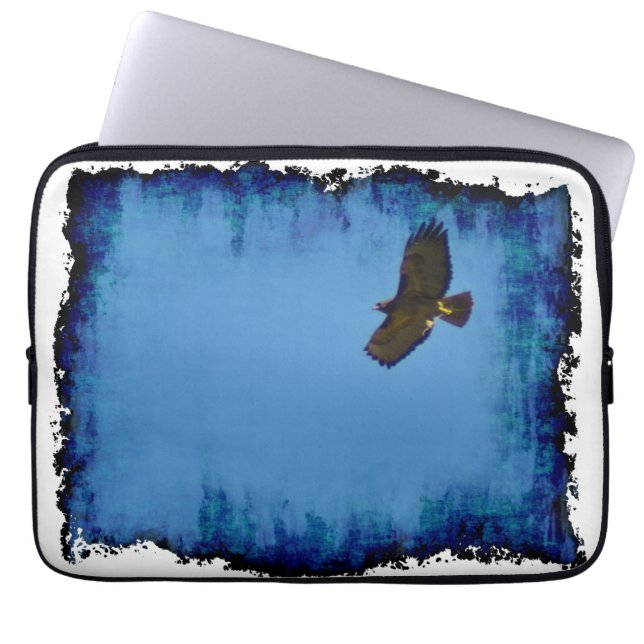Grungy Red-Tailed Hawk Soaring Laptop Sleeve (Front)