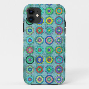 Grungy Retro Blue Circle Pattern iPhone 11 Case