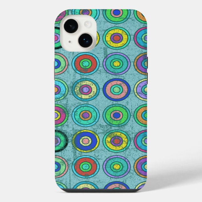 Grungy Retro Blue Circle Pattern iPhone Case (Back)