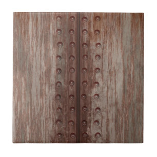 Grungy Riveted Rusty Metal Ceramic Tile
