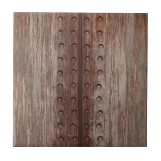 Grungy Riveted Rusty Metal Ceramic Tile