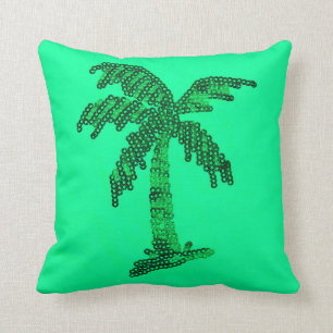 Grungy Sequined Palm Tree Image Cushion