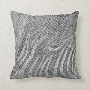 Grungy Silver Sequin Abstract Grey Zebra Texture Cushion