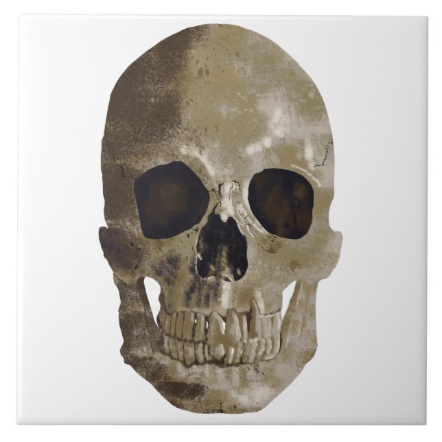 Grungy Skull Ceramic Tile (Front)