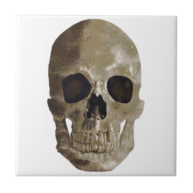 Grungy Skull Ceramic Tile (Front)