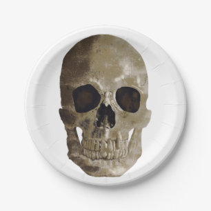 Grungy Skull Halloween Paper Plate