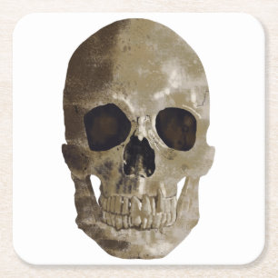 Grungy Skull Halloween Square Paper Coaster