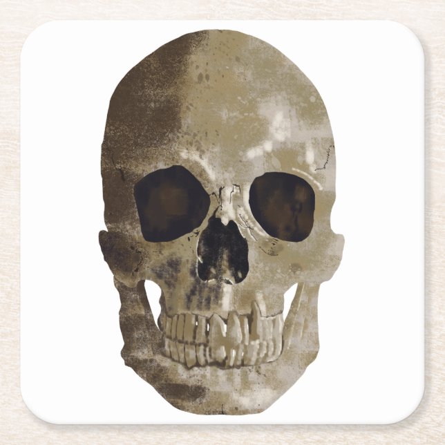 Grungy Skull Halloween Square Paper Coaster (Front)