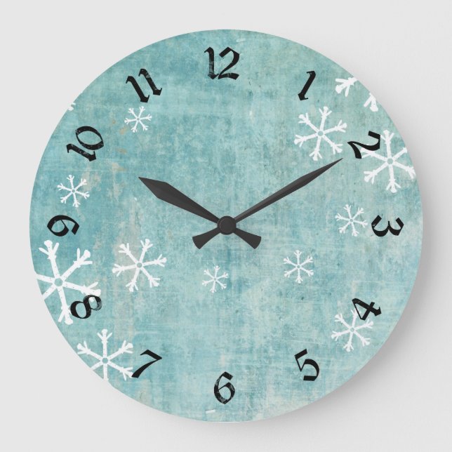 Grungy Snowflakes Large Clock (Front)