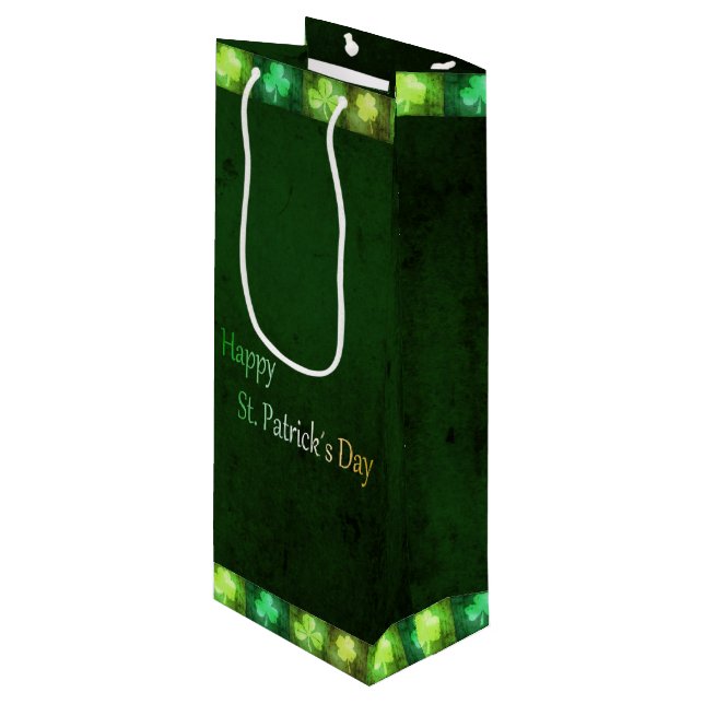 Grungy St. Patrick's Day Shamrocks - Wine Gift Bag (Front Angled)