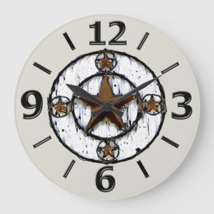 GRUNGY TEXAS STAR LARGE CLOCK