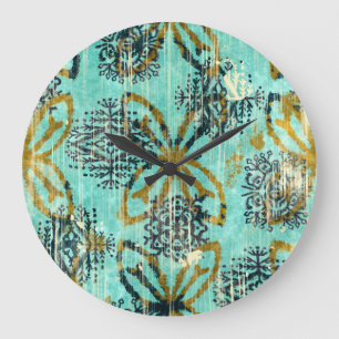 Grungy Tribal: Ethnic Rug Motif Large Clock