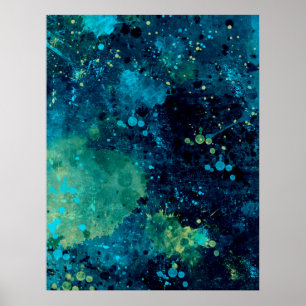 Grungy Turquoise and Yellow Poster