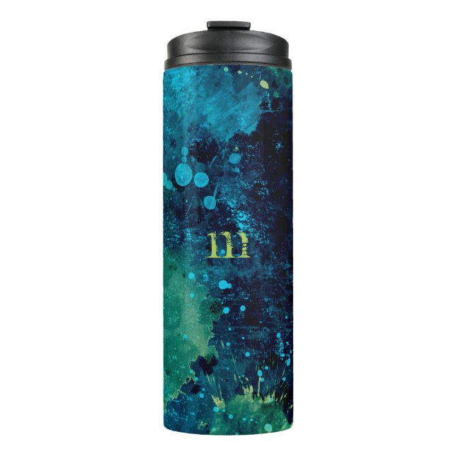 Grungy Turquoise and Yellow Thermal Tumbler (Front)