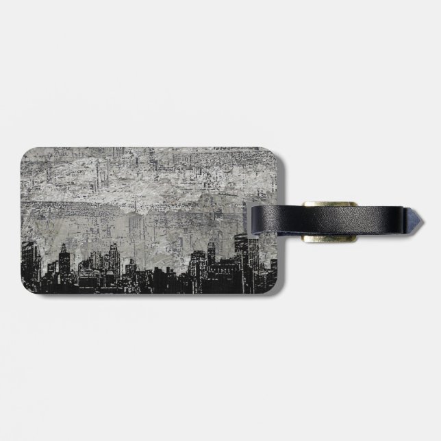 Grungy Urban City Scape Black White Luggage Tag (Back Horizontal)