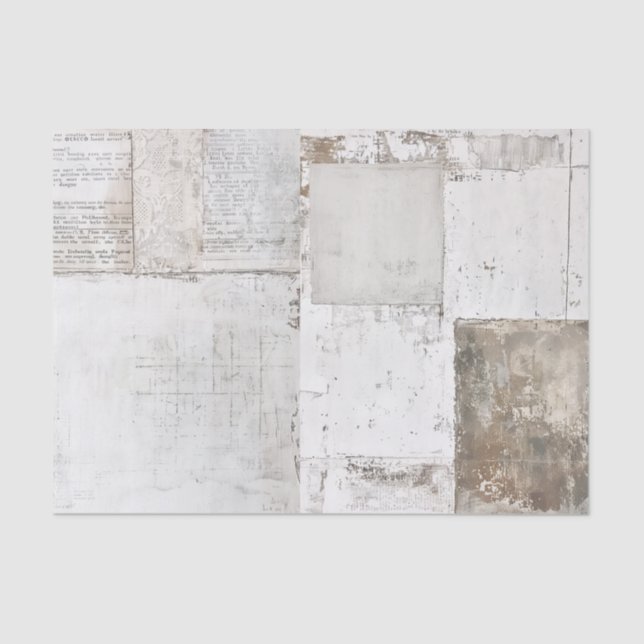 Grungy White Painted Ephemera Newsprint Collage Tissue Paper (Front)