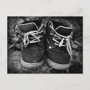 Grungy Work Boots - Black and White Art Mini Print Postcard