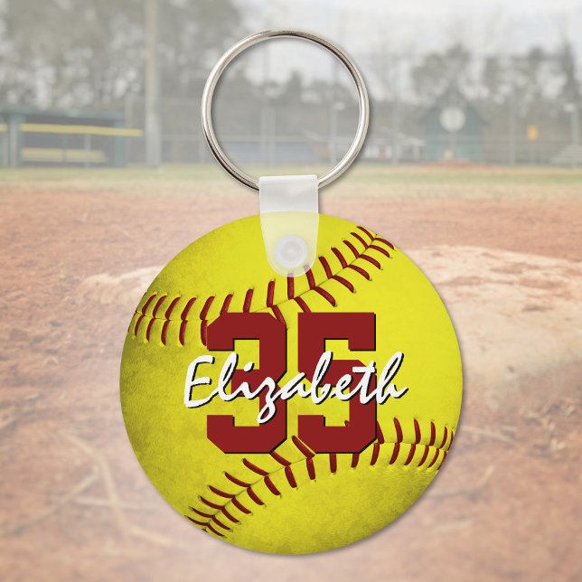 grungy yellow softball girls personalised key ring (Creator Uploaded)