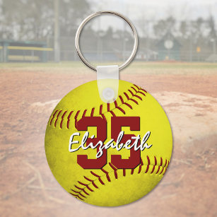 grungy yellow softball girls personalised key ring