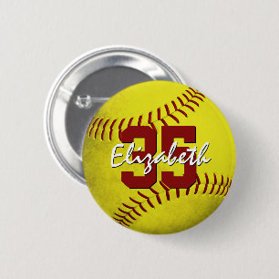 grungy yellow softball girls personalized 6 cm round badge