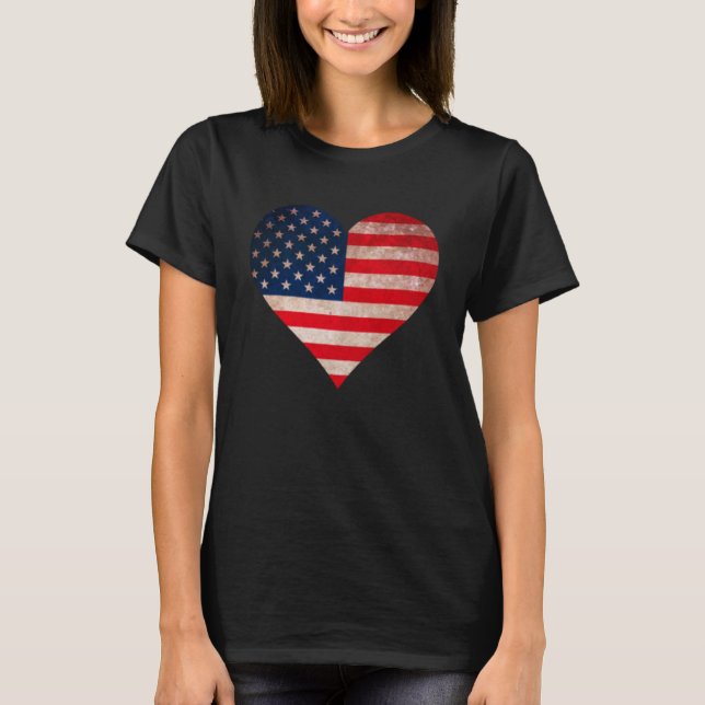 Grunt USA Flag Heart Patriotic American Flag Worn  T-Shirt (Front)