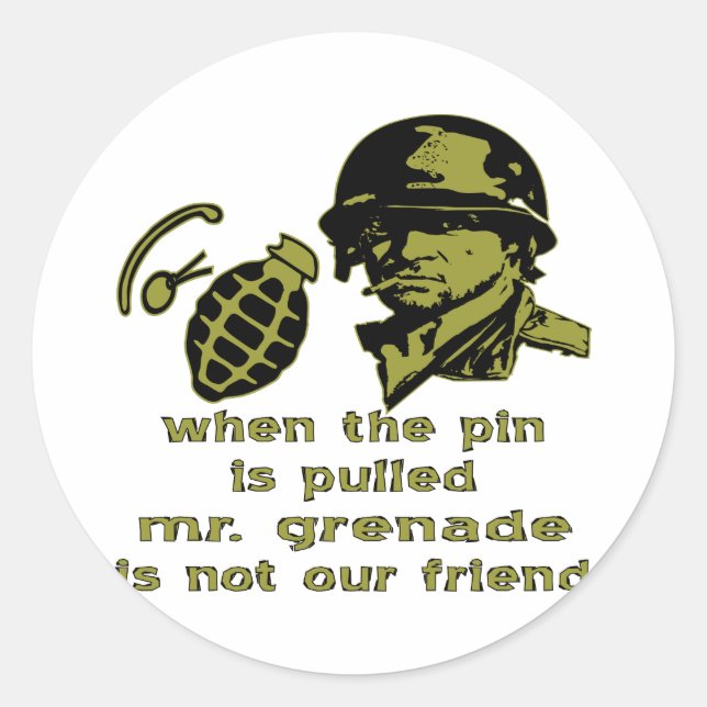 Grunt When The Pin Is Pulled Mr. Grenade Classic Round Sticker (Front)
