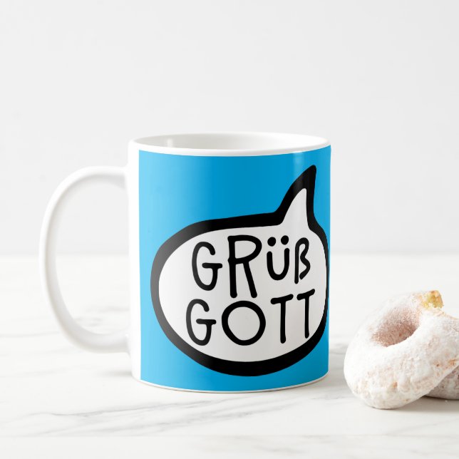 Grüß Gott! Bavarian, Austrian, German Hello Coffee Mug (With Donut)