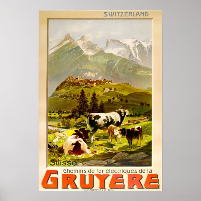 Gruyère, Suisse Switzerland Vintage Travel Poster (Front)