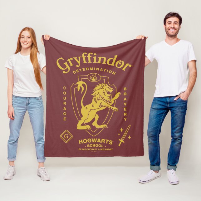 GRYFFINDOR™ Determination Courage Bravery Crest Fleece Blanket (In Situ)