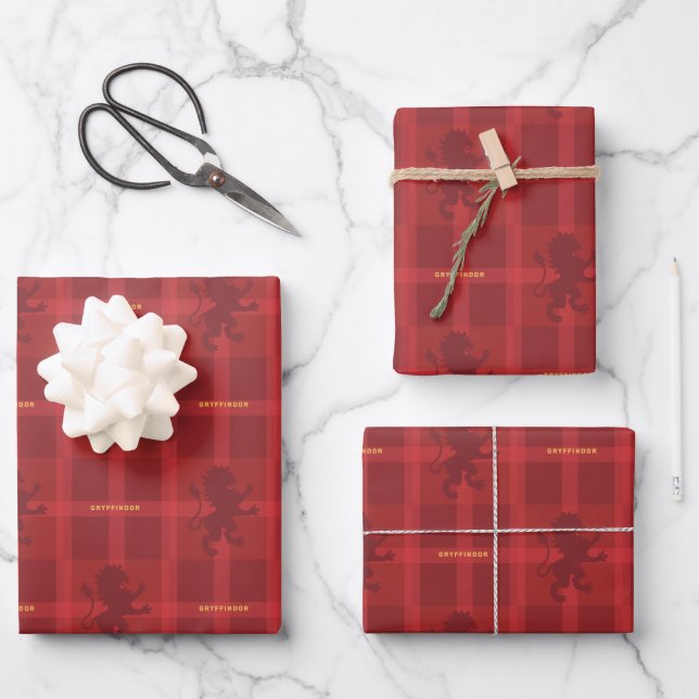 GRYFFINDOR™ Tartan Plaid Pattern Wrapping Paper Sheet (Front)
