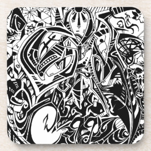 GRYM - Black & White Abstract Art Coaster