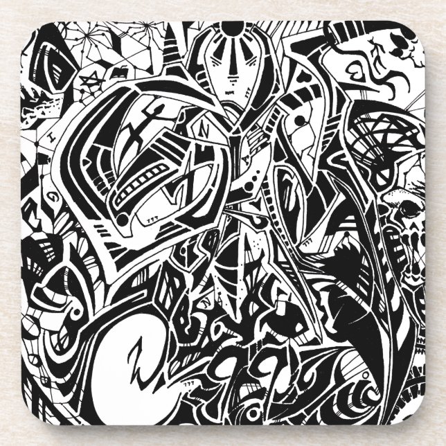 GRYM - Black & White Abstract Art Coaster (Front)