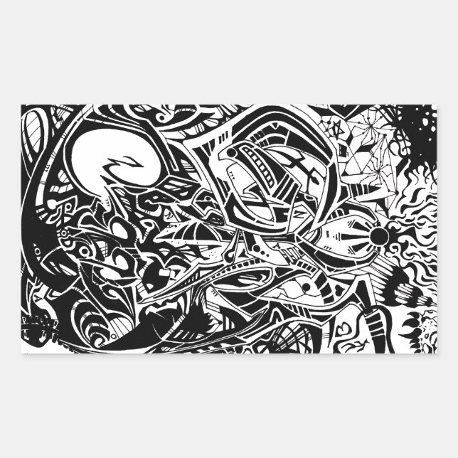 GRYM - Black & White Abstract Art Rectangular Sticker (Front)