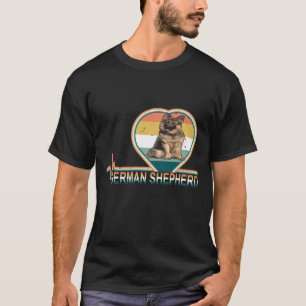 GSD015 - Retro German Shepherd Heartbeat Vintage T-Shirt