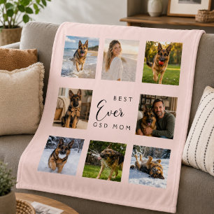 GSD dog Mum Mother blush pink photo collage Fleece Blanket