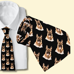 GSD German Shepherd Dogs on Black Neck Tie