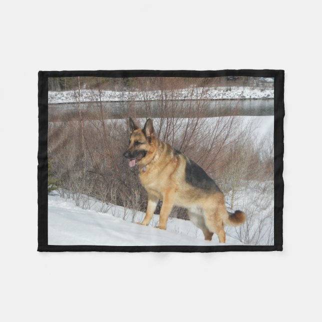 GSD in Winter Snow Fleece Blanket (Front (Horizontal))