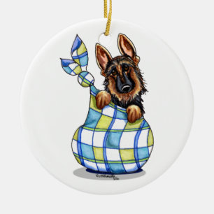 GSD Sack Puppy First Christmas Personalised Ceramic Ornament