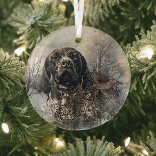 GSP, German Shorthaired Pointer Glass Tree Decoration
