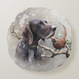 GSP Hunting Art – Precision, Passion, and Pheasant Round Cushion