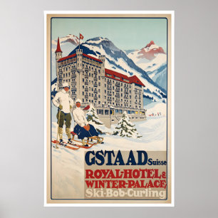 Gstaad Wall Art Switzerland Ski Poster Vintage