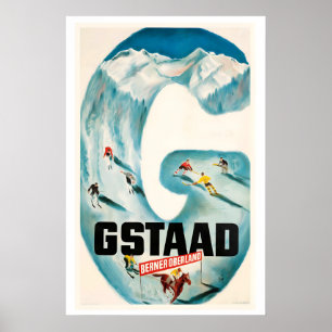 Gstaadt Bernese Oberland Switzerland Vintage Ski Poster