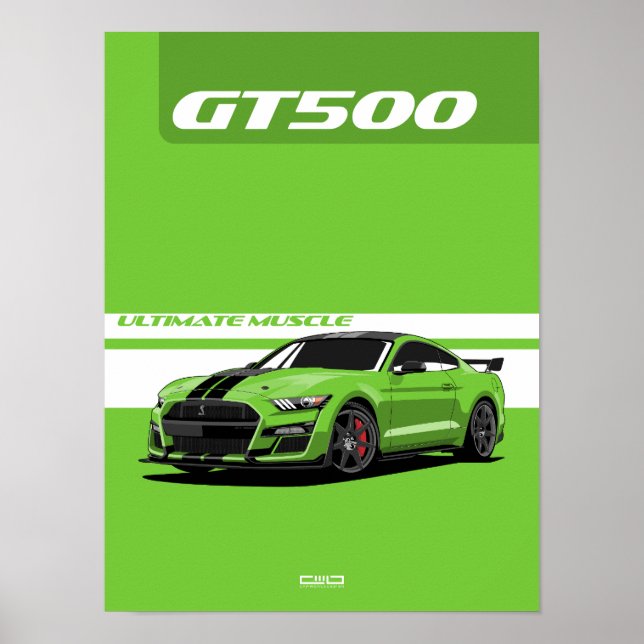 GT500 Muscle Car Poster – Green (Front)