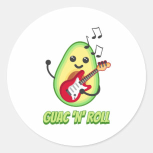 Guac 'n' Roll! Cute avocado music cartoon Classic Round Sticker