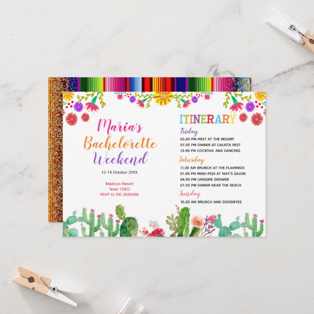 GUACAMOLE CACTUS Weekend Itinerary Invitation (Front/Back In Situ)