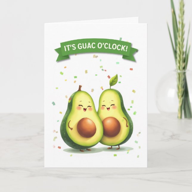Guacamole Day Cute Avocado Couple with Banner Card (Front)