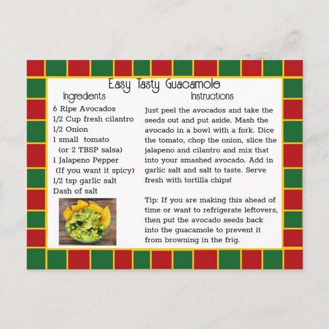 Guacamole Recipe Card (Front)