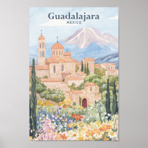 Guadalajara Mexico Gouache Illustration Travel Poster
